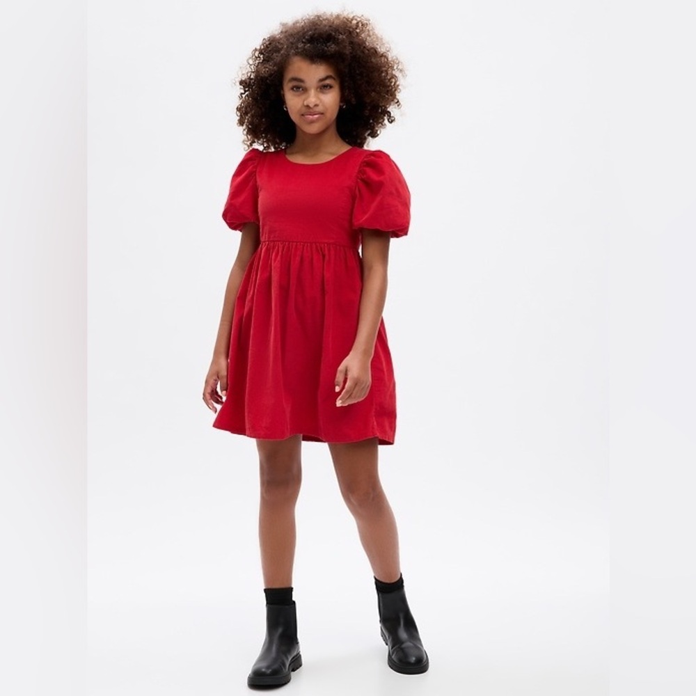 GAP Kids Girls Red Corduroy Dress w/ Puff Sleeves, Size Small